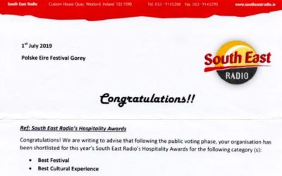 South East Radio Hospitality Awards, 2 Nominacje dla PolskaÉire Festiwal w Gorey!