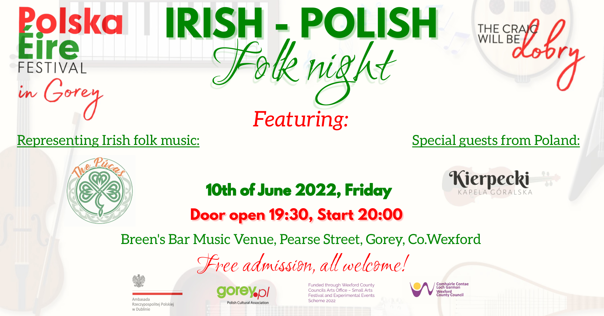 Irlandzko-Polski Wieczór Folkowy ponownie jednym z wydarzeń Festiwalu PolskaÉire w Gorey.